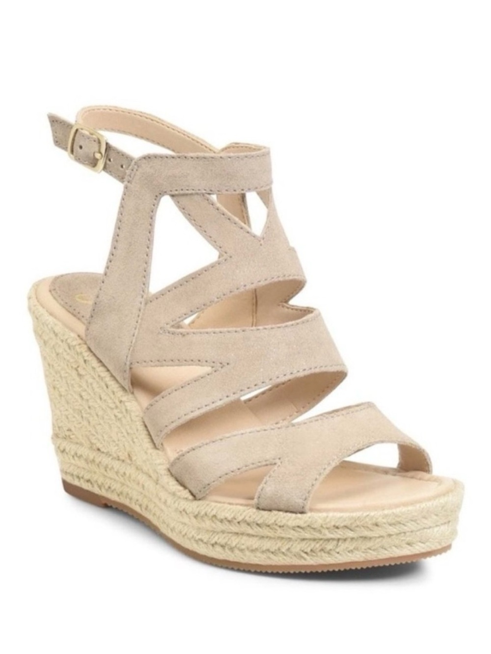 Sofft Beige Suede Shimmer Espadrille Wedge Sandals